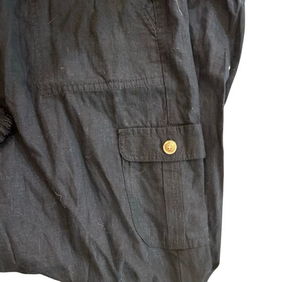 Caffe Marrakesh XL Black Linen Crop Pants Pockets Drawstring Waist Lightweight - Picture 3 of 8